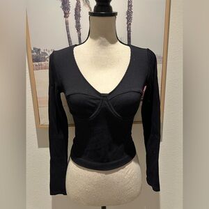 Metalux Black Long Sleeve Ribbed Top